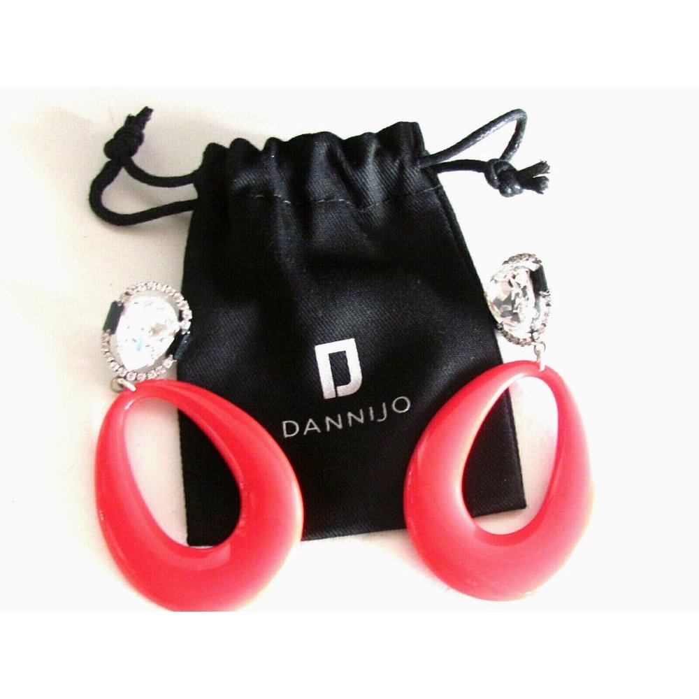 Dannijo Elvis Silver Plated Red Enamel Crystal Oval Designer Pierced Earring's - Picture 3 of 15